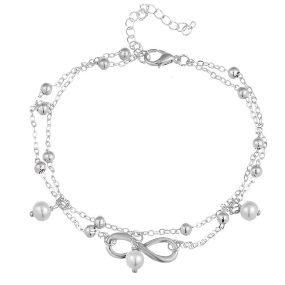 Silver Layered Infinity Ankle Bracelet